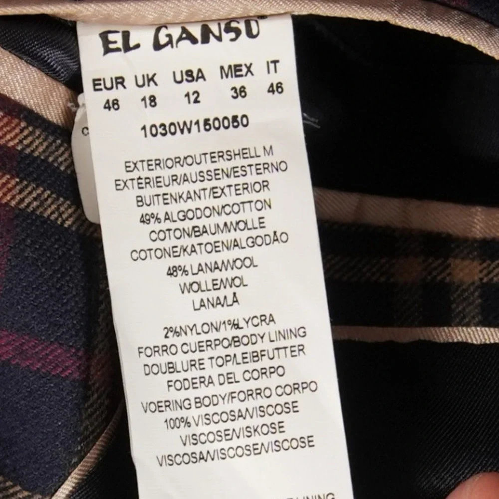Collegiate Italian Elbow Patch Plaid El Ganso Subalpino Men Blazer Jacket EUR 46